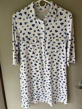 Persifor  by Blu Pepper White Midi Shirt Dress with Blue Abstract Print